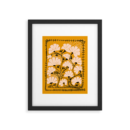 Ever blooming good vibes mustard yellow Framed Art Print Gallery Image 1