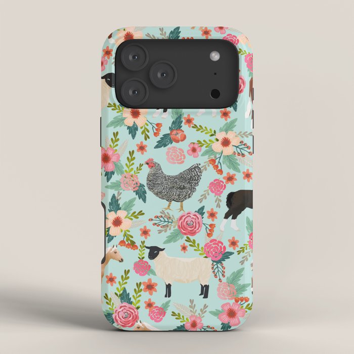 Farm animal sanctuary pig chicken cows horses sheep floral pattern gifts iPhone Case Gallery Image 4