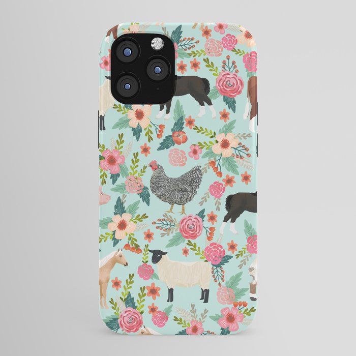 Farm animal sanctuary pig chicken cows horses sheep floral pattern gifts iPhone Case Gallery Image 43