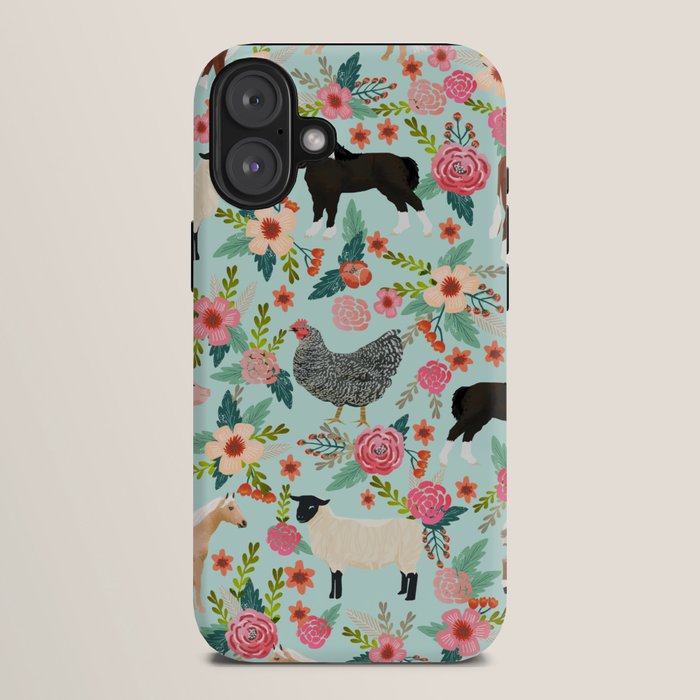 Farm animal sanctuary pig chicken cows horses sheep floral pattern gifts iPhone Case Gallery Image 10