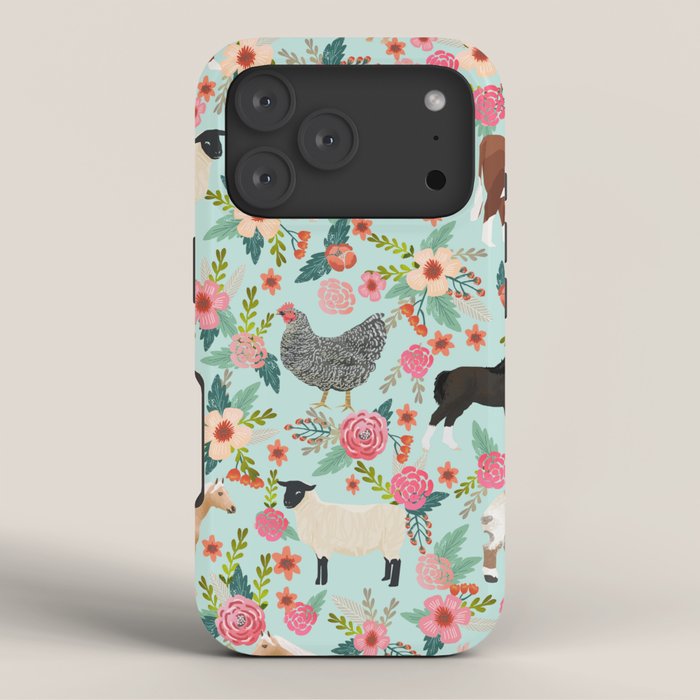 Farm animal sanctuary pig chicken cows horses sheep floral pattern gifts iPhone Case Gallery Image 3