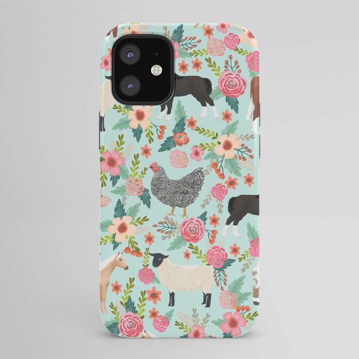 Farm animal sanctuary pig chicken cows horses sheep floral pattern gifts iPhone Case Gallery Image 42