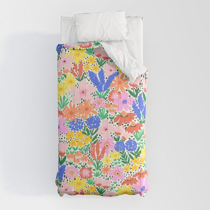Colorful Summer Flower Meadow Happy Hand Drawn Wildflowers Comforter Gallery Image 5