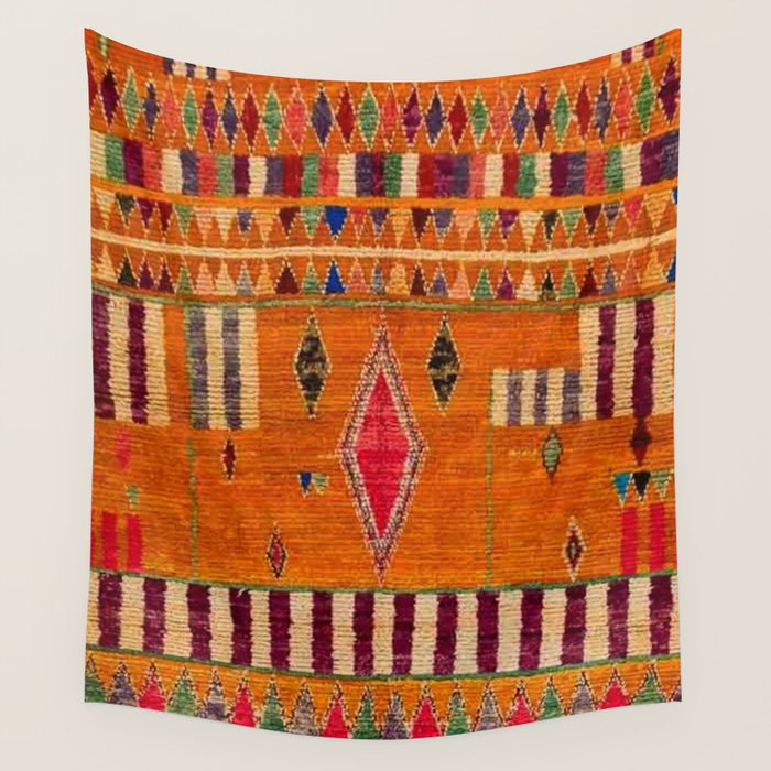Orange Traditional Moroccan Design Wall Tapestry Gallery Image 4