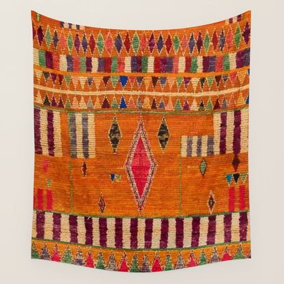Orange Traditional Moroccan Design Wall Tapestry Gallery Image 1