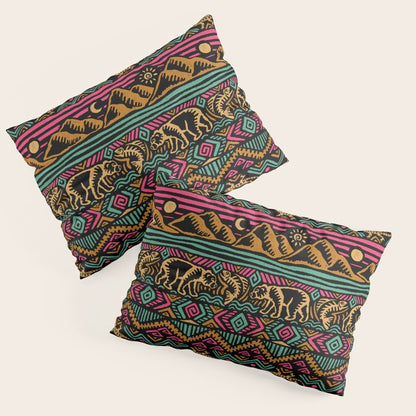 Mangatsika Mountain Stripe - Gold, pink, and teal Pillow Sham Gallery Image 3