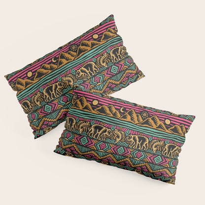Mangatsika Mountain Stripe - Gold, pink, and teal Pillow Sham Gallery Image 2
