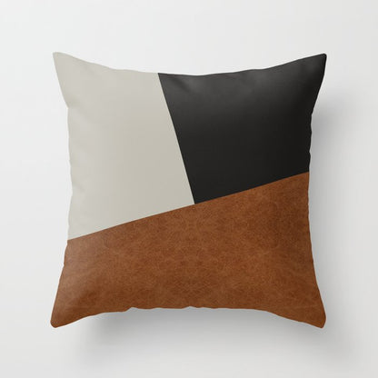 Scandinavian Modern Zen Camel Leather Print Throw Pillow Gallery Image 4