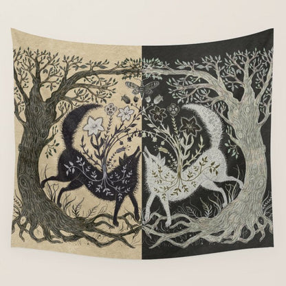 Two Wolves Meeting Wall Tapestry Gallery Image 4