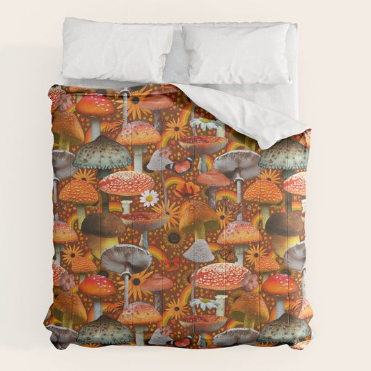 Mushroom Collage Print in Orange Comforter Gallery Image 2