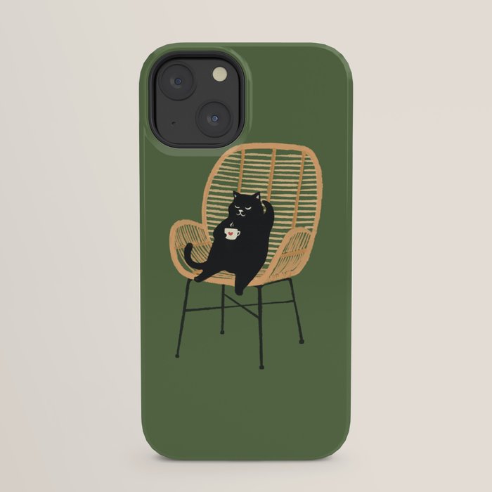Lazy cat 2b Green enjoy coffee on rattan chair iPhone Case Gallery Image 21