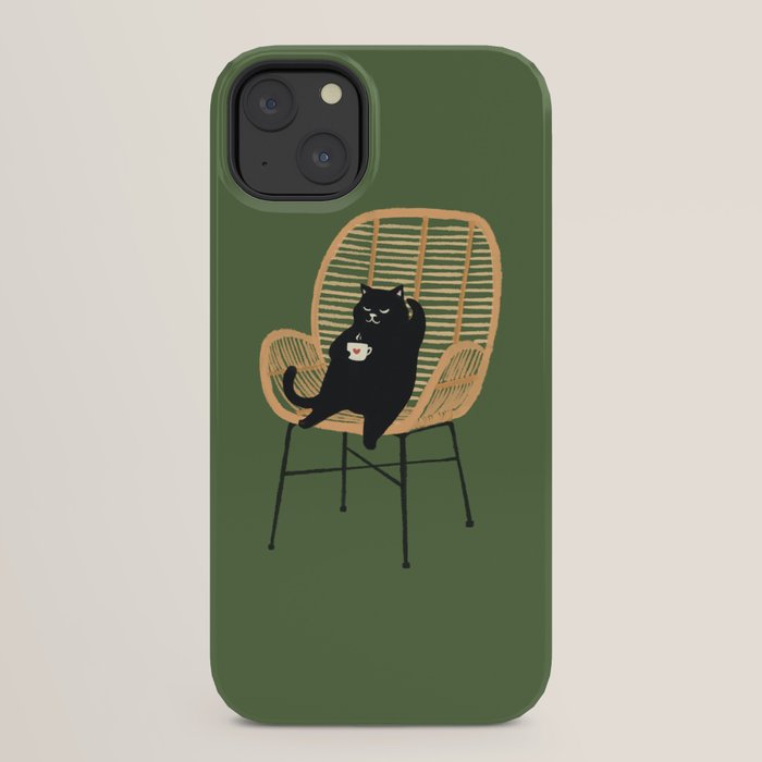 Lazy cat 2b Green enjoy coffee on rattan chair iPhone Case Gallery Image 22