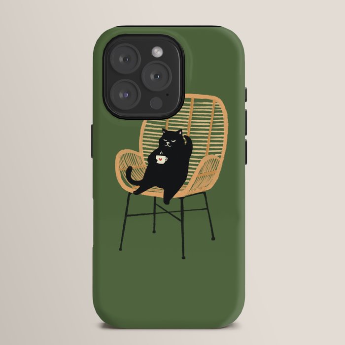 Lazy cat 2b Green enjoy coffee on rattan chair iPhone Case Gallery Image 15