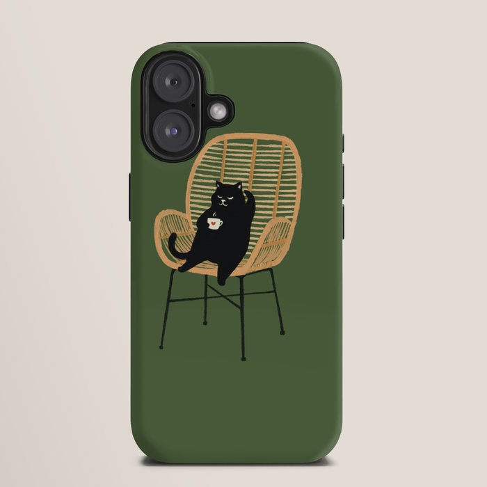 Lazy cat 2b Green enjoy coffee on rattan chair iPhone Case Gallery Image 9