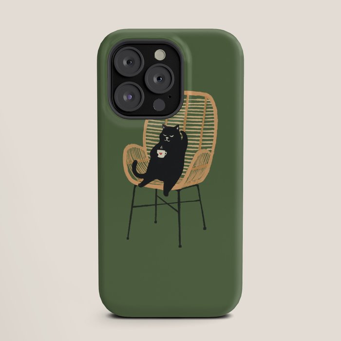 Lazy cat 2b Green enjoy coffee on rattan chair iPhone Case Gallery Image 19