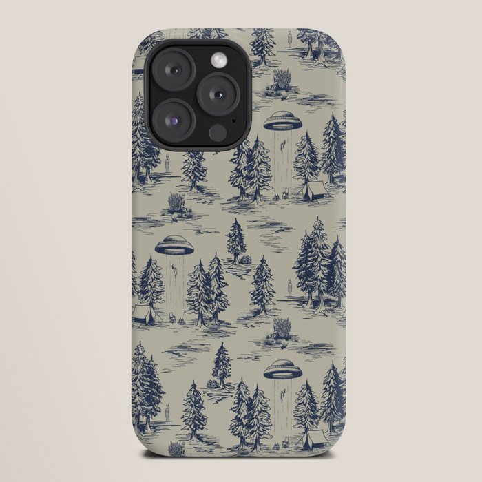 Alien Abduction Toile De Jouy Pattern in Blue iPhone Case Gallery Image 20