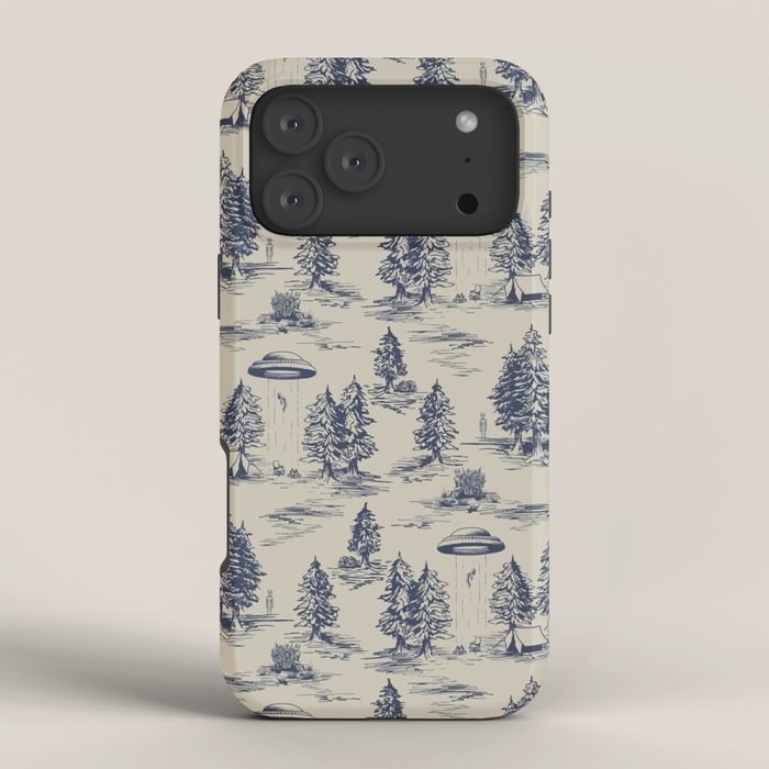 Alien Abduction Toile De Jouy Pattern in Blue iPhone Case Gallery Image 4