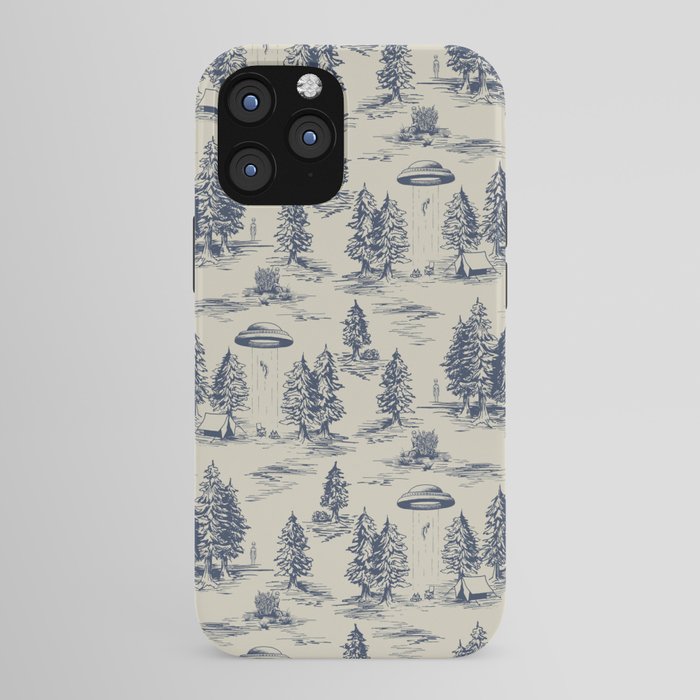 Alien Abduction Toile De Jouy Pattern in Blue iPhone Case Gallery Image 43