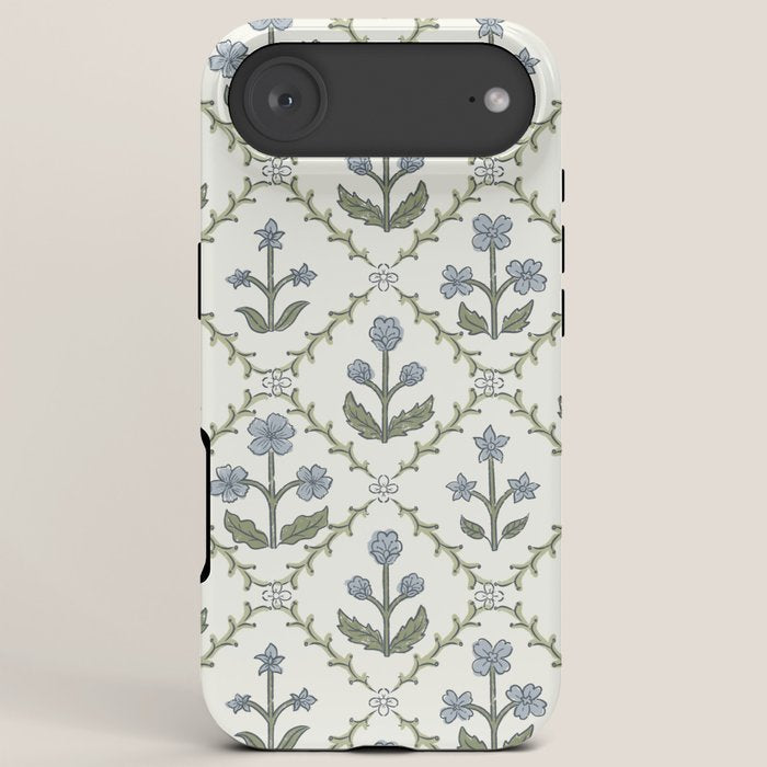 Lattice Block Print Floral - Blue Green iPhone Case Gallery Image 6
