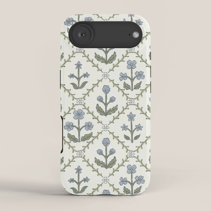 Lattice Block Print Floral - Blue Green iPhone Case Gallery Image 2
