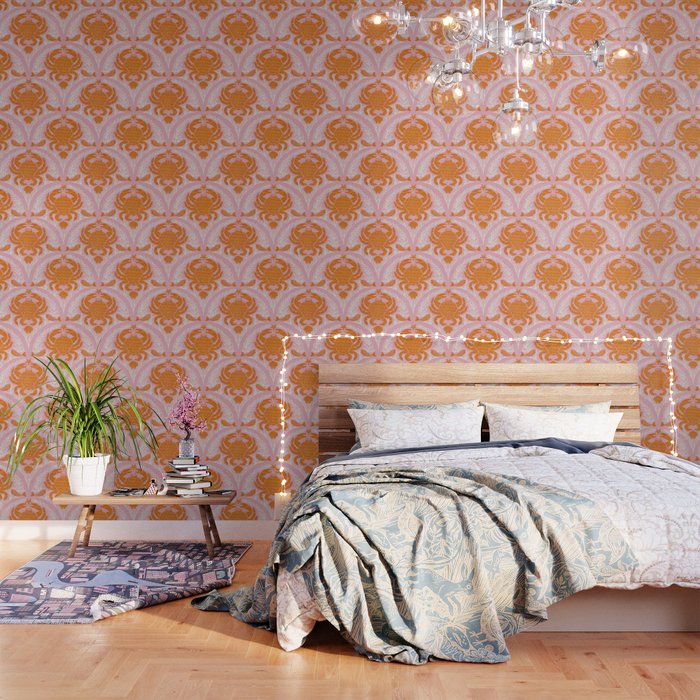 Orange Crab On Pink Pattern Wallpaper Gallery Image 2