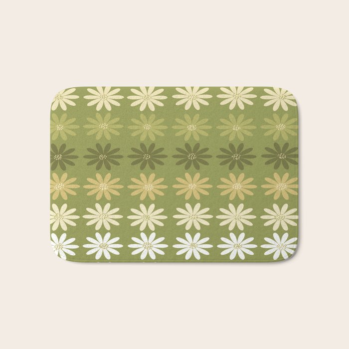 Ombre Abstract Daisies on Olive Green Bath Mat Gallery Image 1