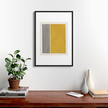 Mustard Yellow Black Lines Abstract Art Framed Art Print Gallery Image 6