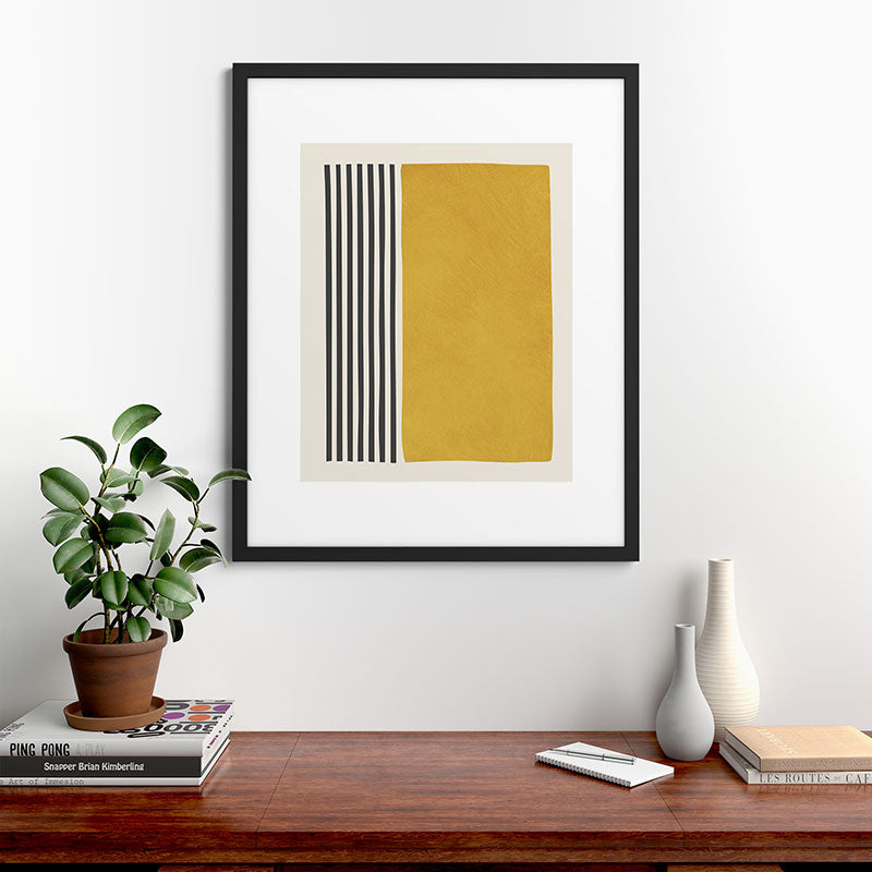 Mustard Yellow Black Lines Abstract Art Framed Art Print Gallery Image 35