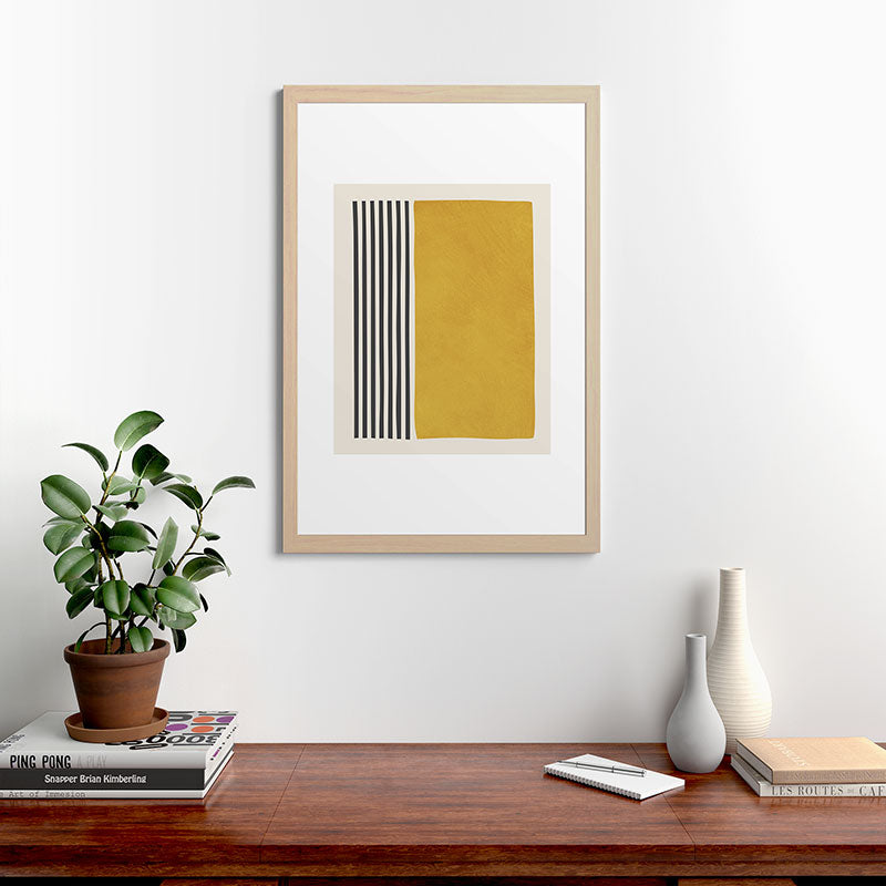 Mustard Yellow Black Lines Abstract Art Framed Art Print Gallery Image 48