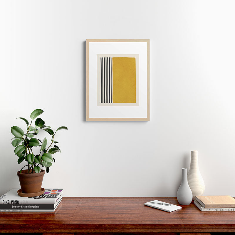 Mustard Yellow Black Lines Abstract Art Framed Art Print Gallery Image 19