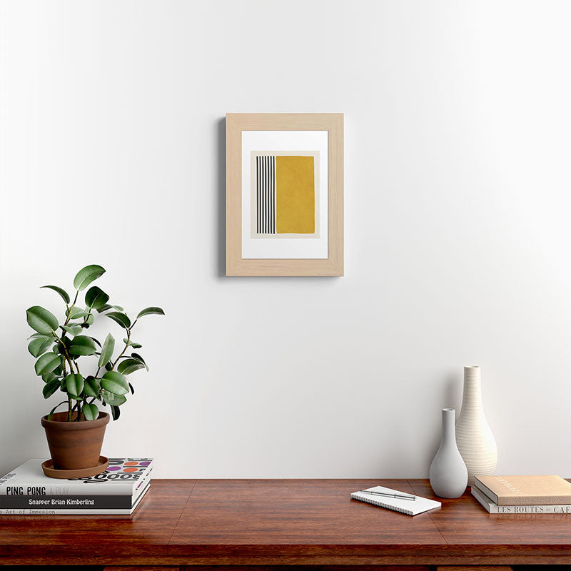 Mustard Yellow Black Lines Abstract Art Framed Art Print Gallery Image 45