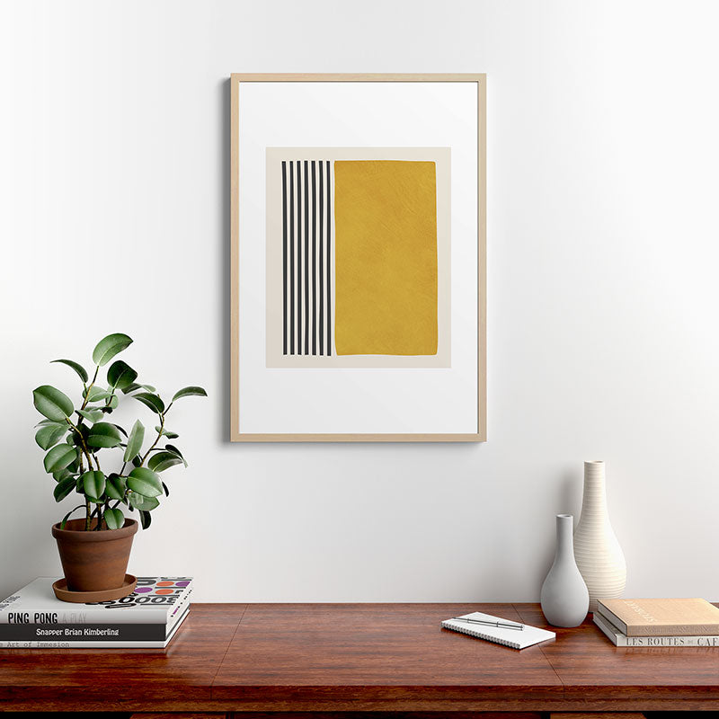 Mustard Yellow Black Lines Abstract Art Framed Art Print Gallery Image 20