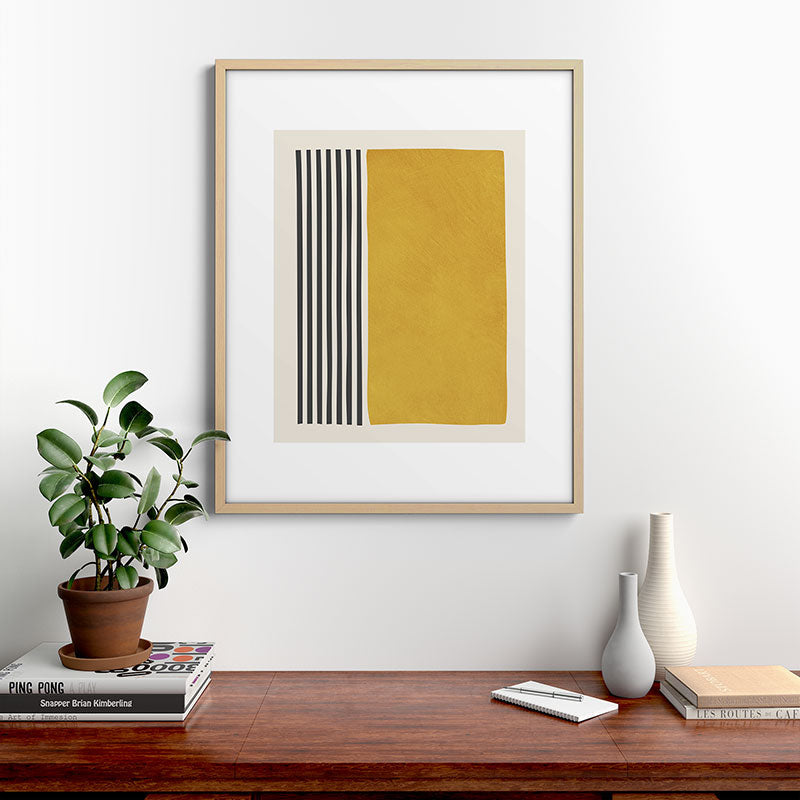 Mustard Yellow Black Lines Abstract Art Framed Art Print Gallery Image 21