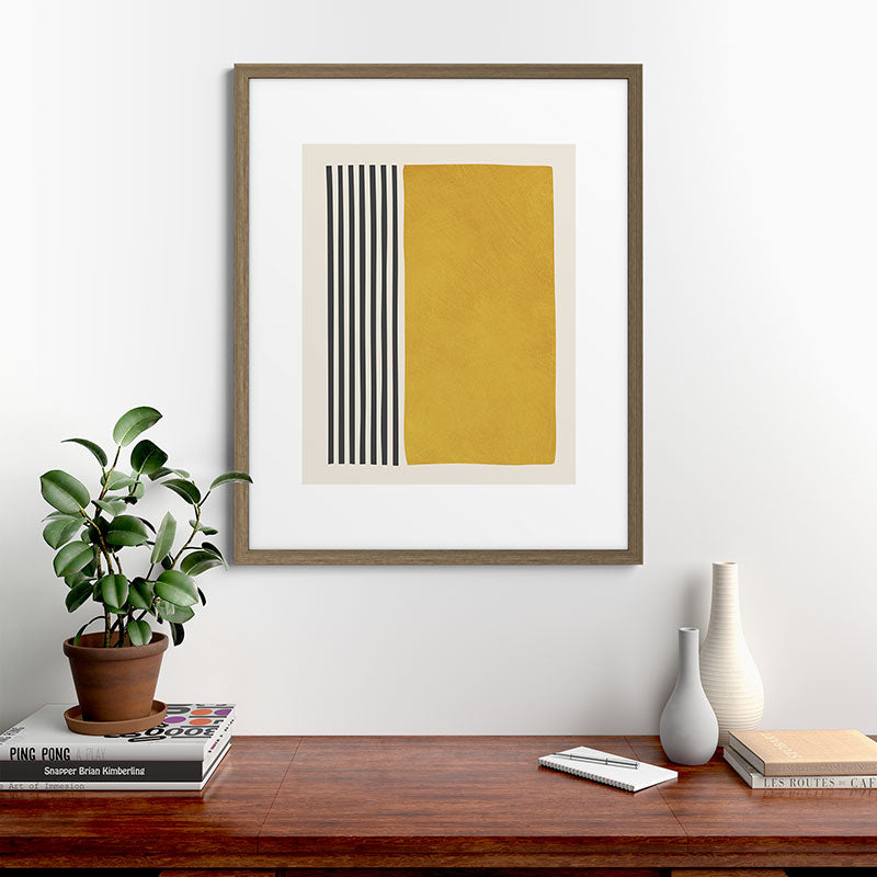 Mustard Yellow Black Lines Abstract Art Framed Art Print Gallery Image 42