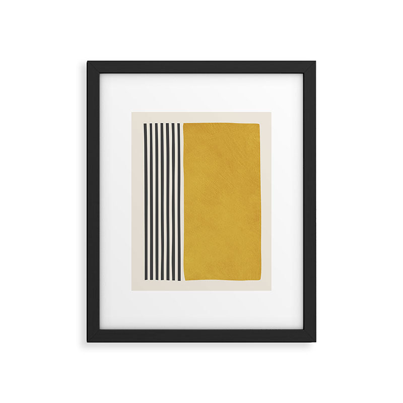 Mustard Yellow Black Lines Abstract Art Framed Art Print Gallery Image 2