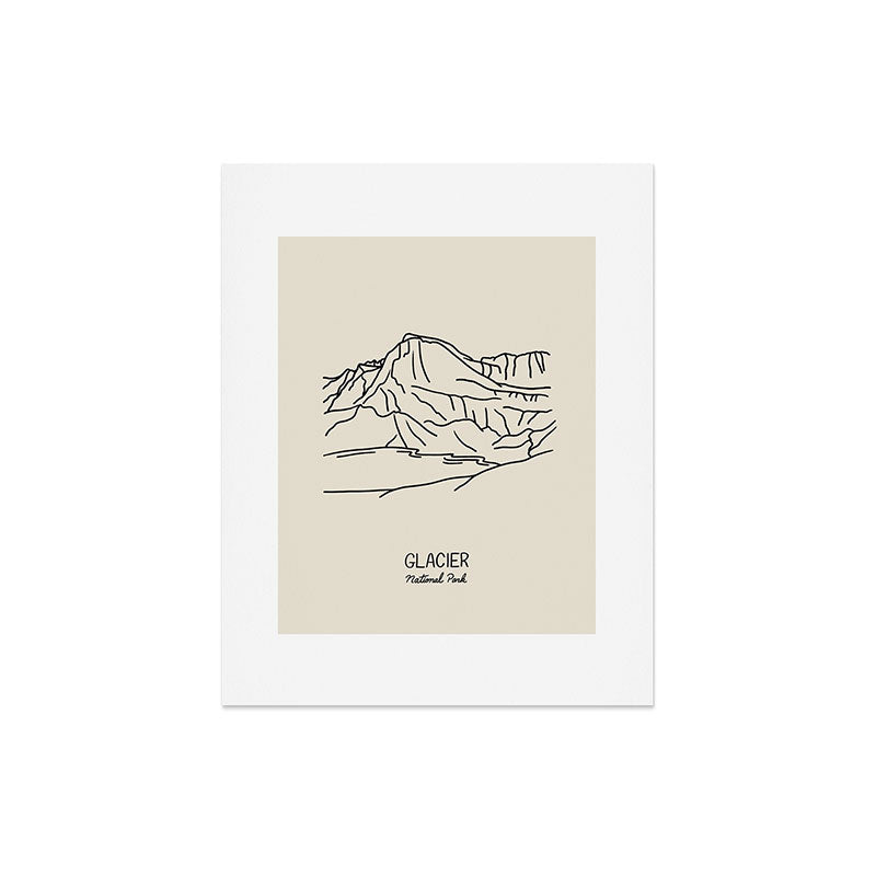 Glacier National Park Black on Cream Art Print Gallery Image 4