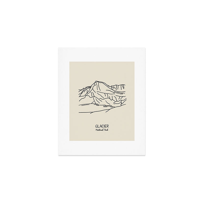 Glacier National Park Black on Cream Art Print Gallery Image 1