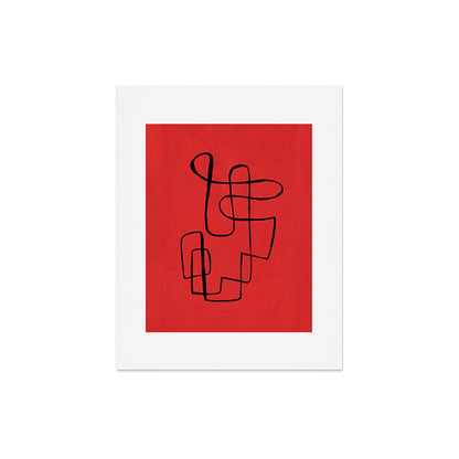 Minimalist Minimal Line Drawing Line Art Maze Red Painting Mid Century Modern Cool Retro Funky Trendy Art Print Gallery Image 5