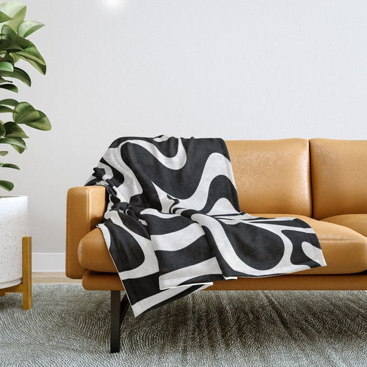 Liquid Swirl Abstract Pattern in Black and White Throw Blanket Gallery Image 1