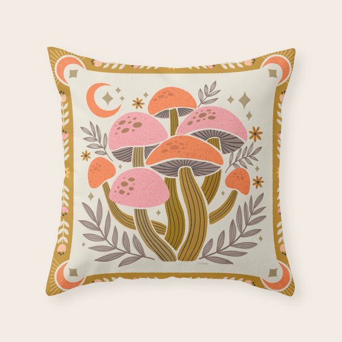Mushrooms and Moons - Light Throw Pillow Gallery Image 4