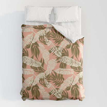 Jungle Leaf Coral Pink Duvet Cover Gallery Image 6