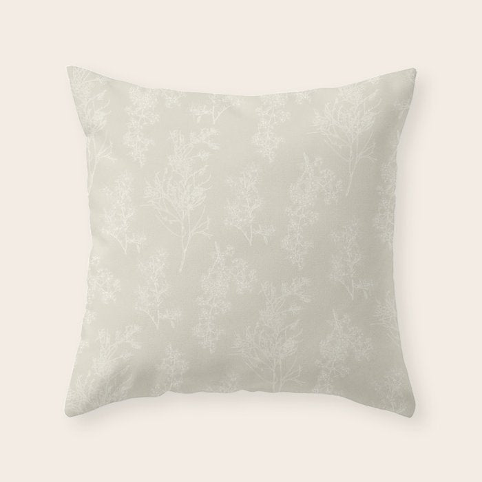 Botanical Cottage Floral Pattern in Light Mushroom Beige and Cream Throw Pillow Gallery Image 4