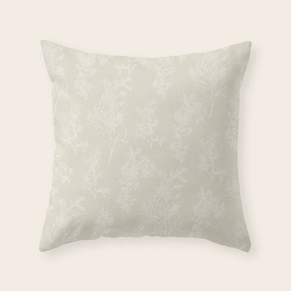 Botanical Cottage Floral Pattern in Light Mushroom Beige and Cream Throw Pillow Gallery Image 1