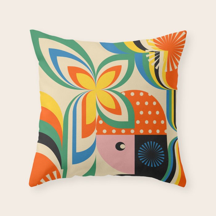 Colorful Flower Girl Throw Pillow Gallery Image 3