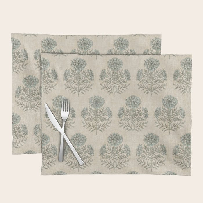Marigold - sage and dusty blue on linen Placemat Gallery Image 1