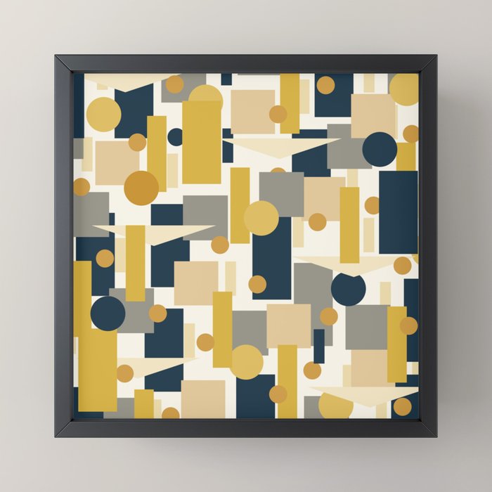 Mid-Century Modern Geometrica Pattern in Navy Blue, Mustard, Grey, Beige, and Cream Mini Art Print Gallery Image 3