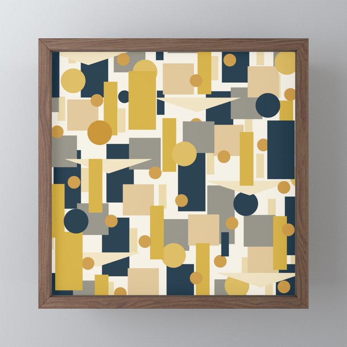 Mid-Century Modern Geometrica Pattern in Navy Blue, Mustard, Grey, Beige, and Cream Mini Art Print Gallery Image 2