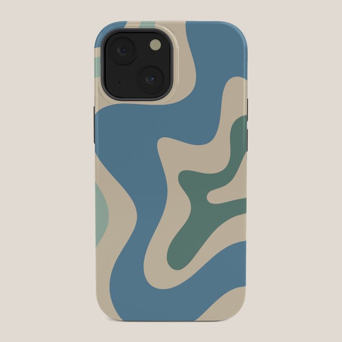 Retro Liquid Swirl Abstract Pattern Blue Aqua Teal Beige iPhone Case Gallery Image 34