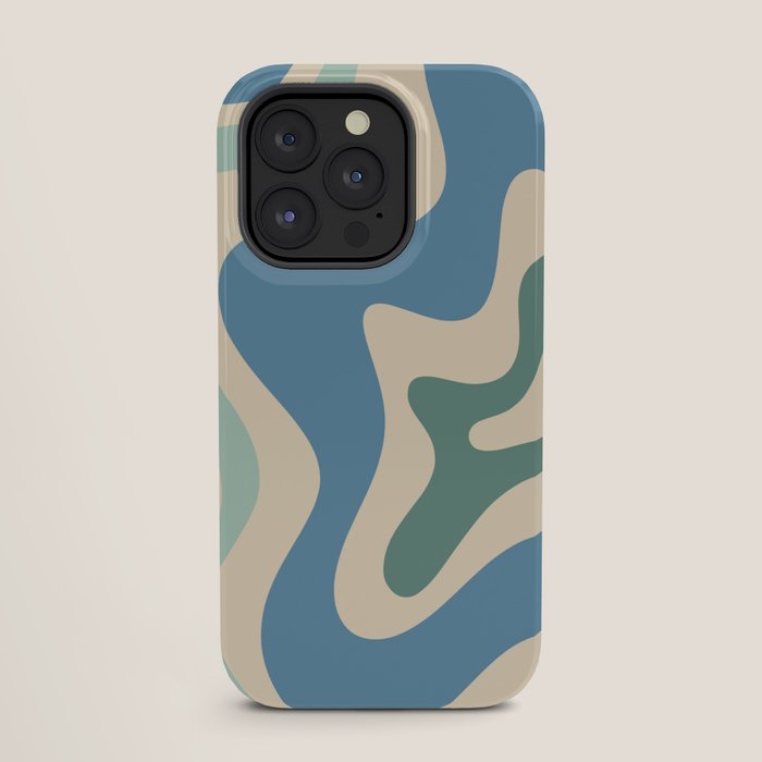 Retro Liquid Swirl Abstract Pattern Blue Aqua Teal Beige iPhone Case Gallery Image 27