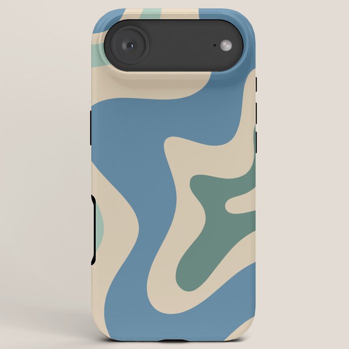 Retro Liquid Swirl Abstract Pattern Blue Aqua Teal Beige iPhone Case Gallery Image 6